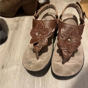 Brown and black Floral Leather Sandals